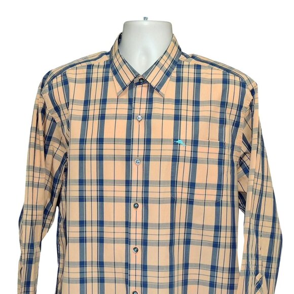 Tommy Bahama Burnt Orange/Black Plaid Long Sleeves Men's Shirt Sz XL MINT COND. - Picture 1 of 4